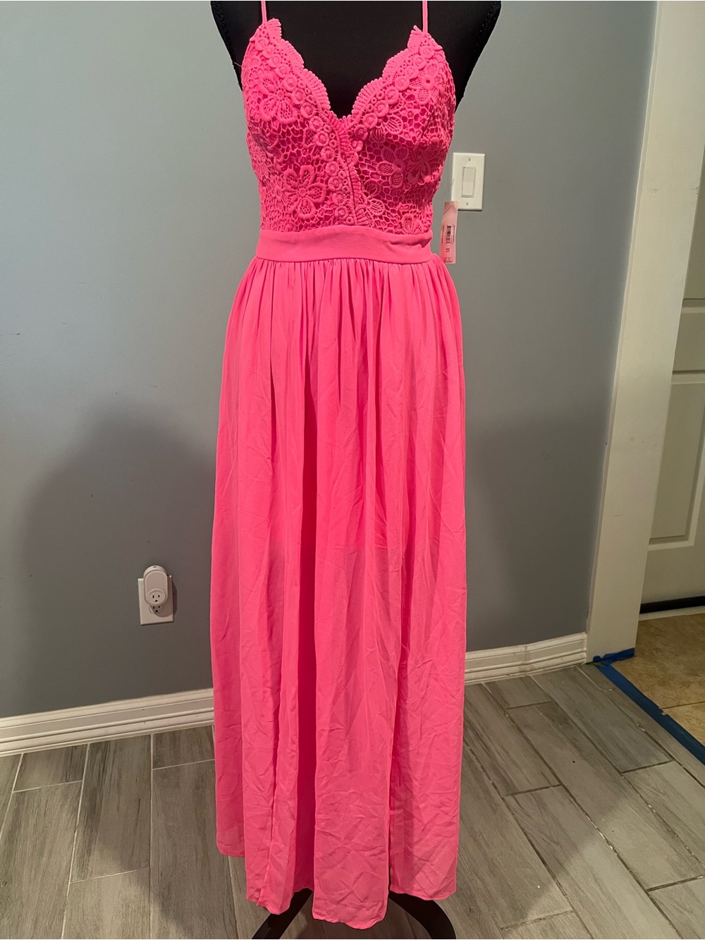 No Boundaries Bright Pink Lace Bodice Maxi Dress
